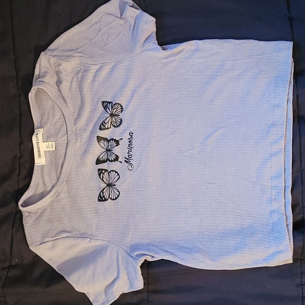 Juniors XL ribbed butterfly crop top